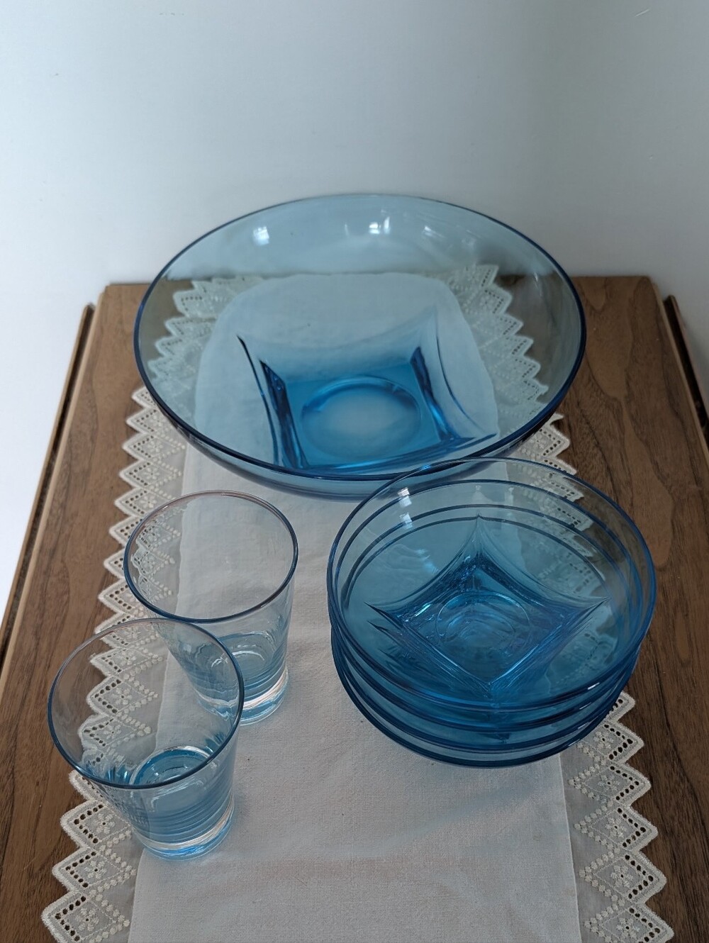 Vintage Hazel Atlas Glass Capri Colonial Azure Blue 7-Piece Serving Set